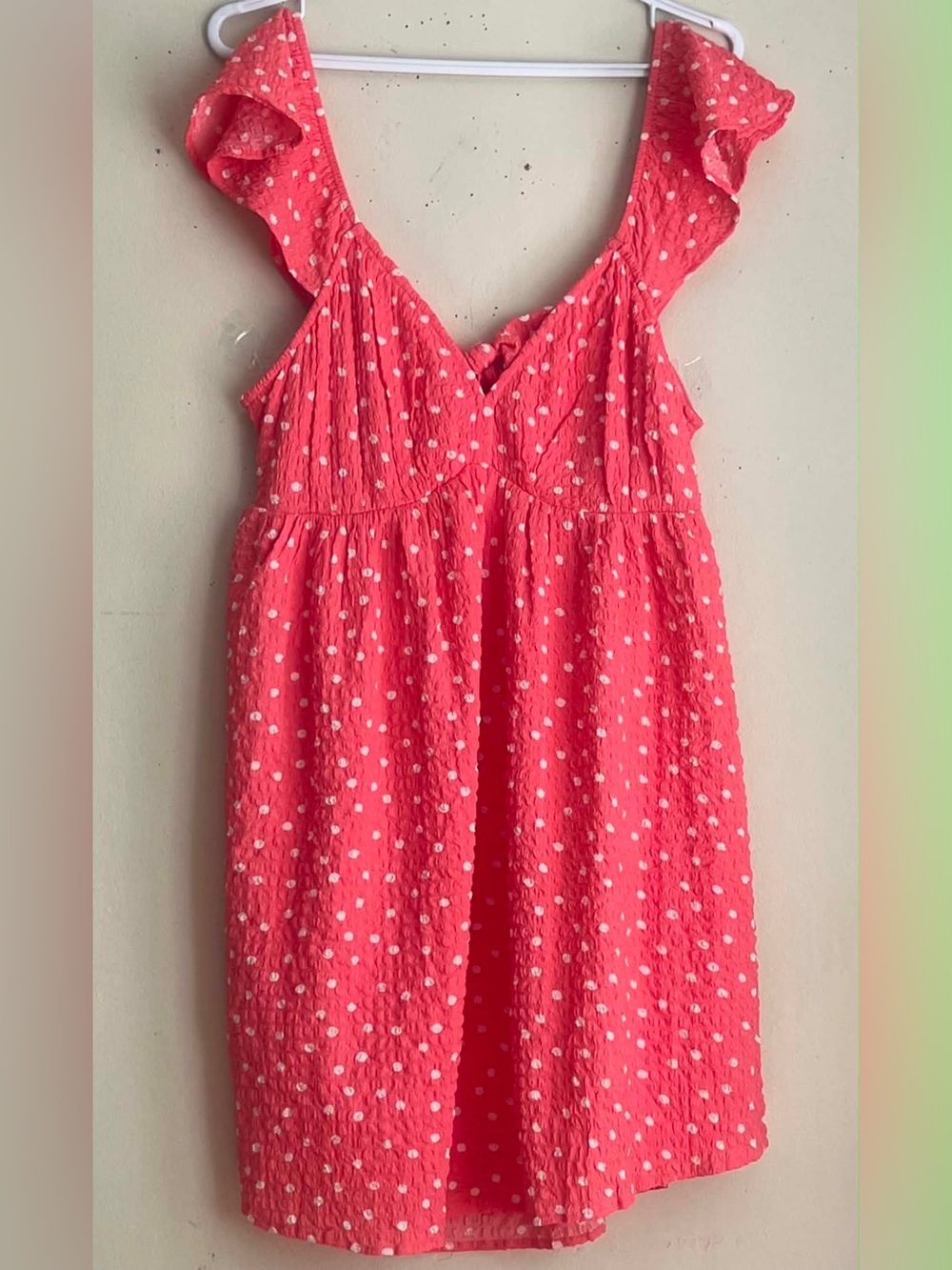 American Eagle Outfitters Coral Pink Polka Dot Ruffle Strap Dress